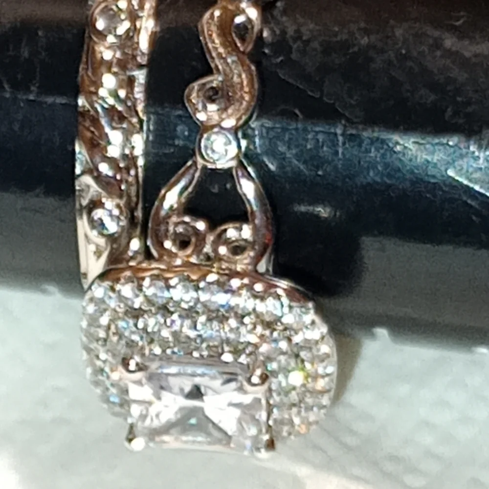 Sterling Silver Engagement And Wedding Band Ring Set/NWOT/Cocktail Ring & Band - Picture 8 of 16